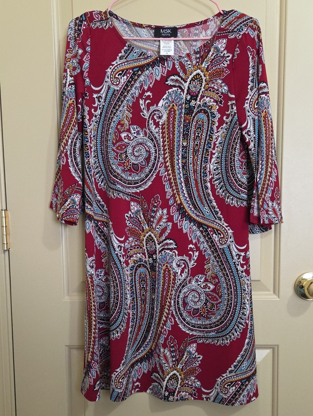 MSK Burgundy Paisley Jersey Shift Dress